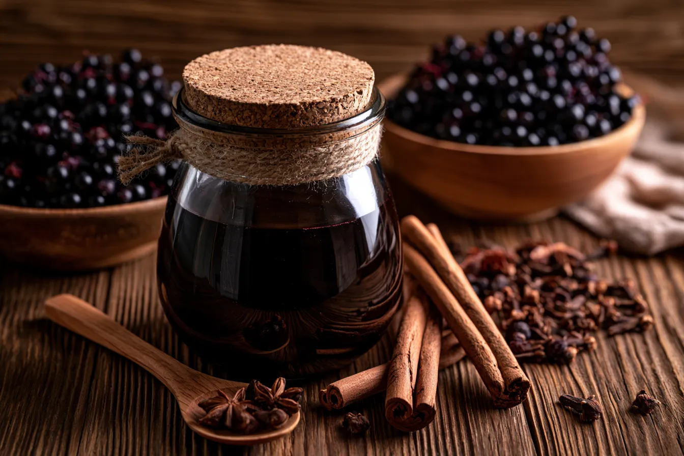 Homemade Elderberry Syrup with Cinnamon and Clove