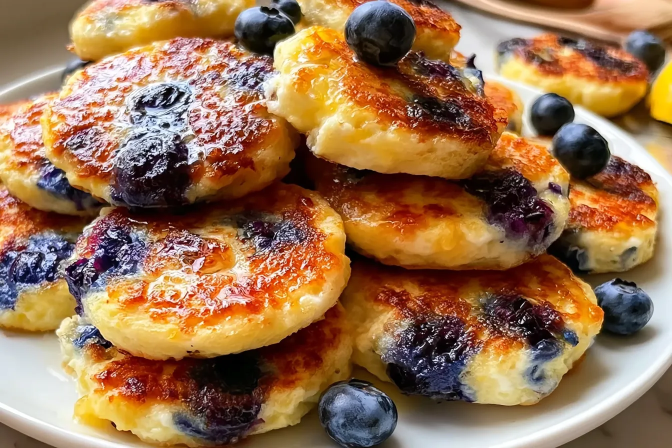 15-Minute Lemon Blueberry Cottage Cheese Pancake Bites Plating