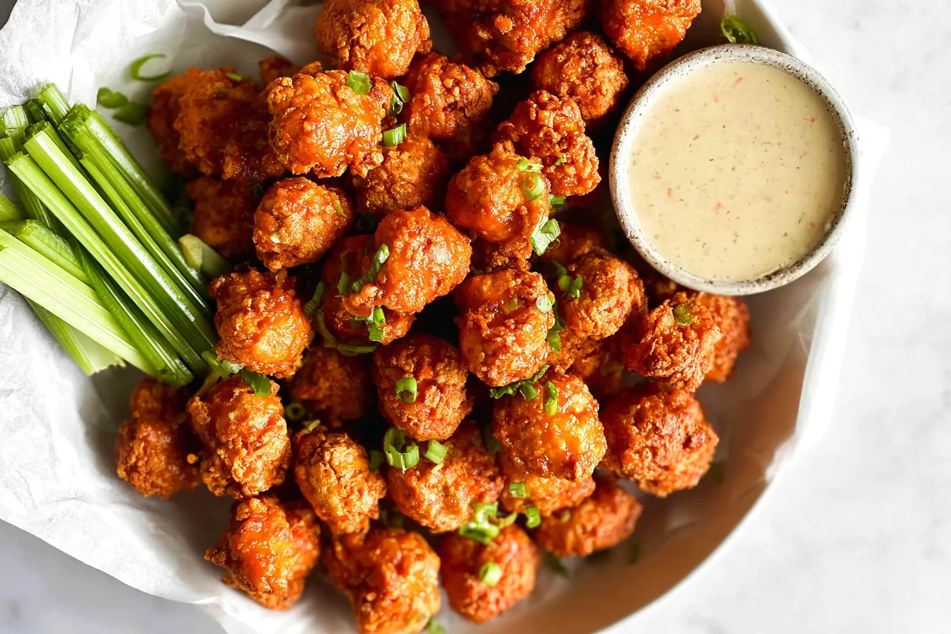 Crispy Air Fryer Buffalo Popcorn Chicken Bites
