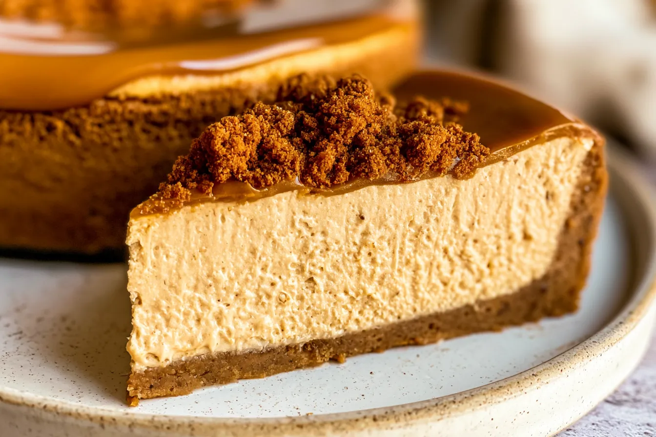 Biscoff Cheesecake Slice on a Plate