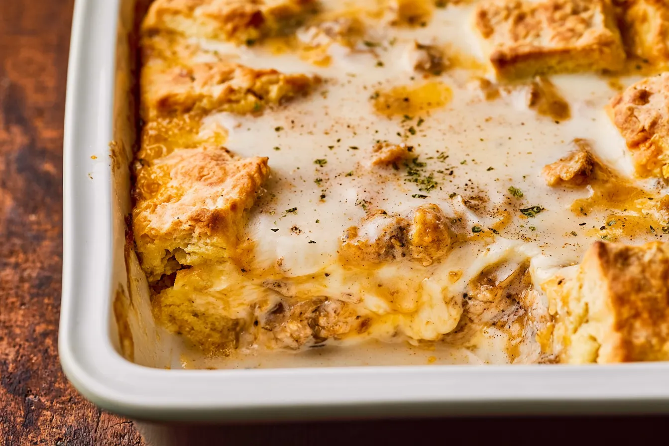 Biscuits and Gravy Breakfast Casserole 