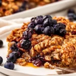 Delicious Blueberry Baked Oatmeal in a Rustic Dish