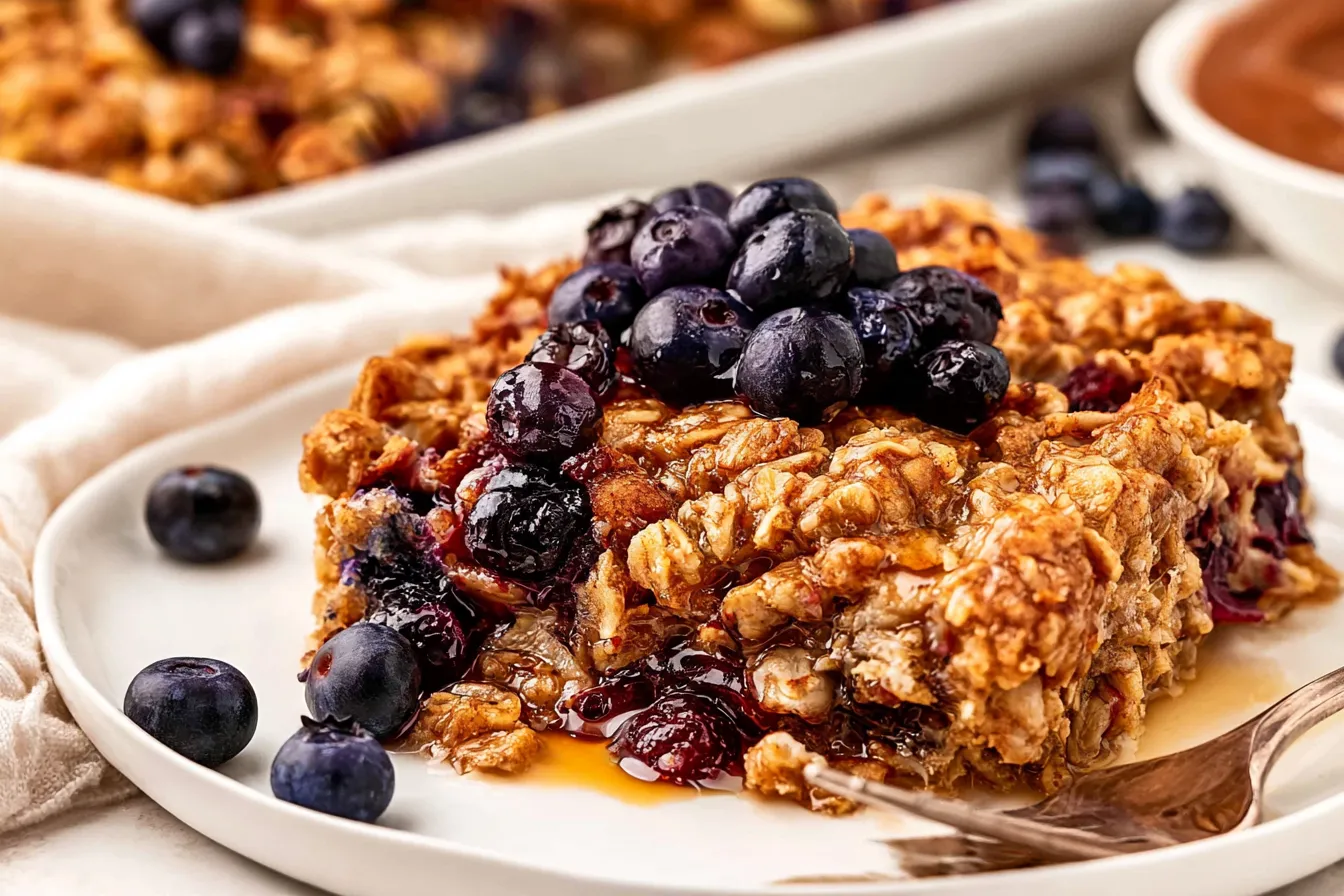 Delicious Blueberry Baked Oatmeal in a Rustic Dish