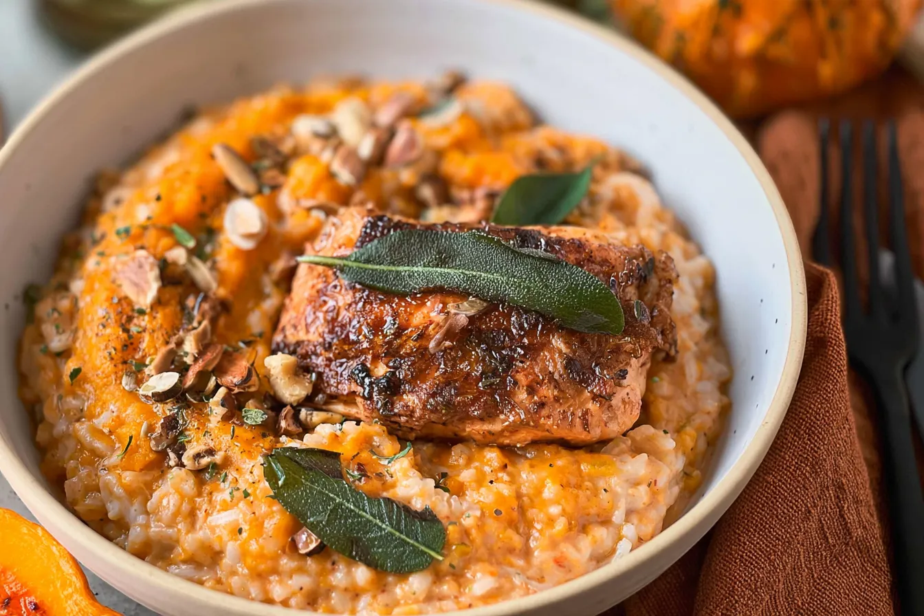 Delicious Chicken and Pumpkin Risotto in a Bowl
