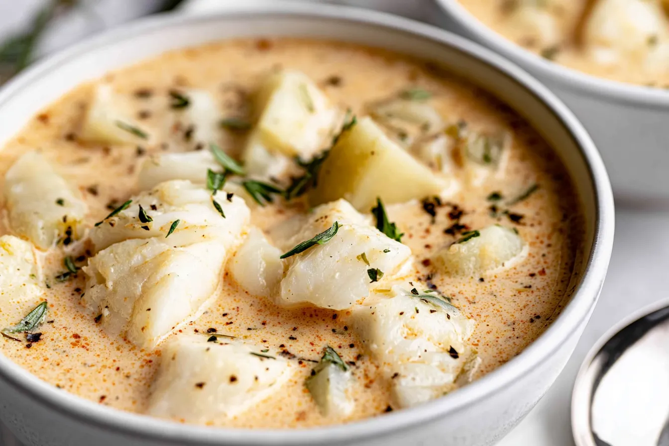 Delicious Cod Chowder in a Rustic Bowl