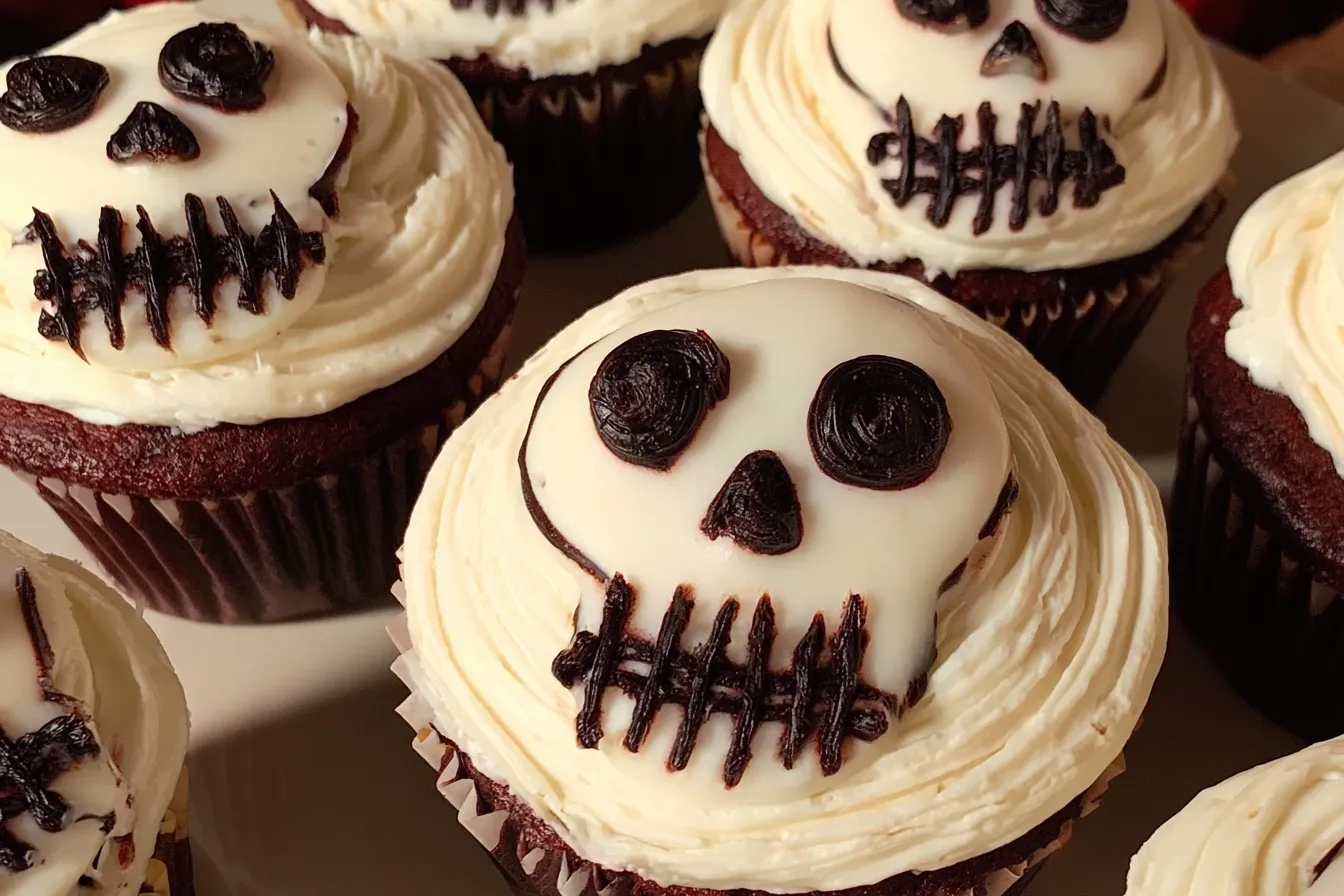 Creepy Halloween Skull Cupcakes Display