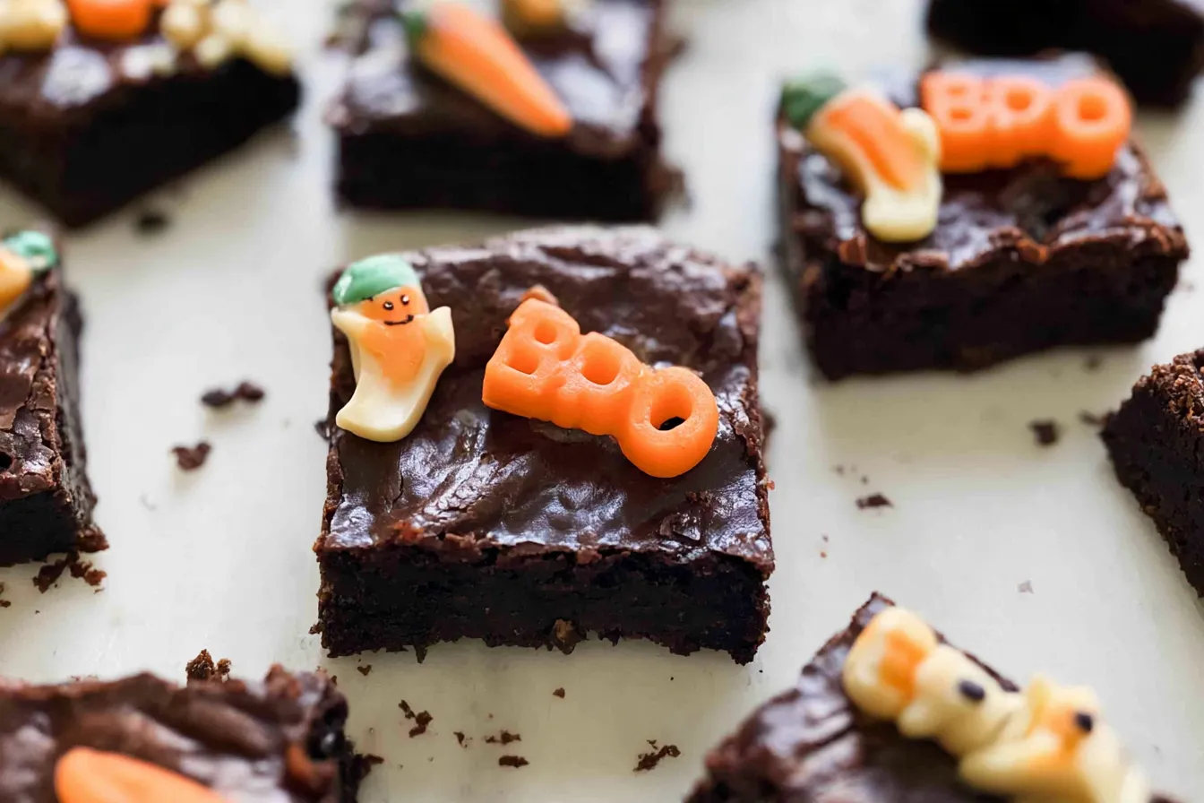 Halloween Brownies with Ghostly Decorations