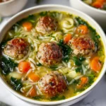 Bowl of Italian Wedding Soup with Fresh Herbs