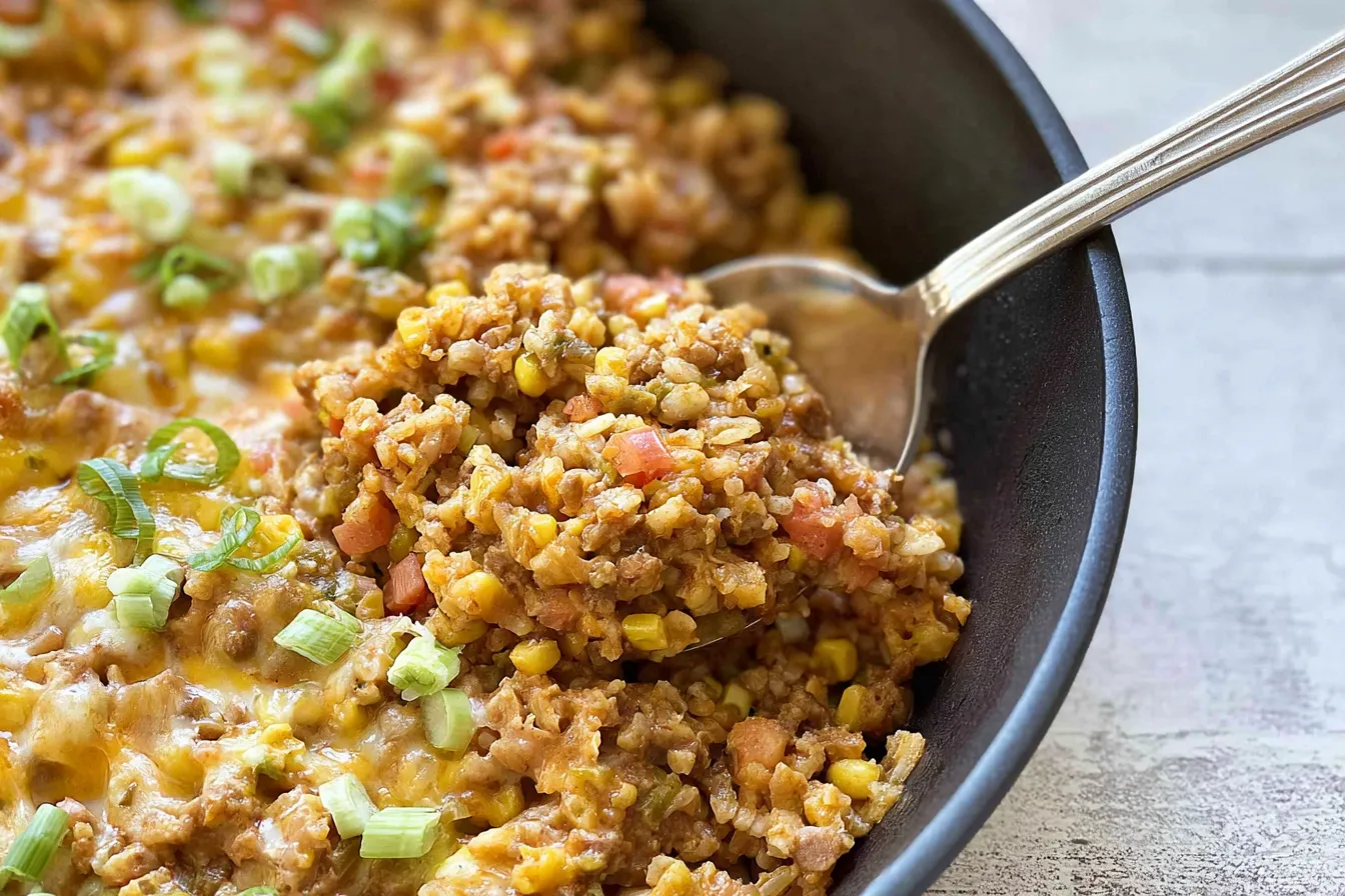 One Pot Mexican Rice Casserole Served Hot