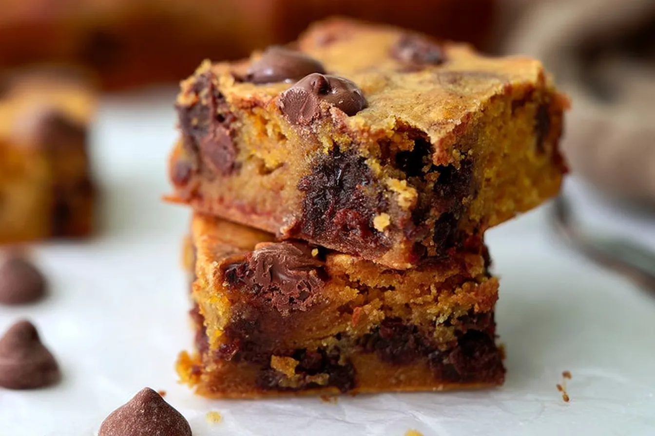 Delicious Pumpkin Chocolate Chip Bars Freshly Baked