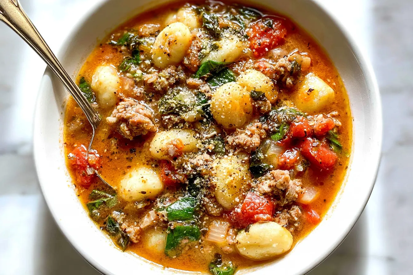 Delicious Sausage and Gnocchi Soup in a Bowl