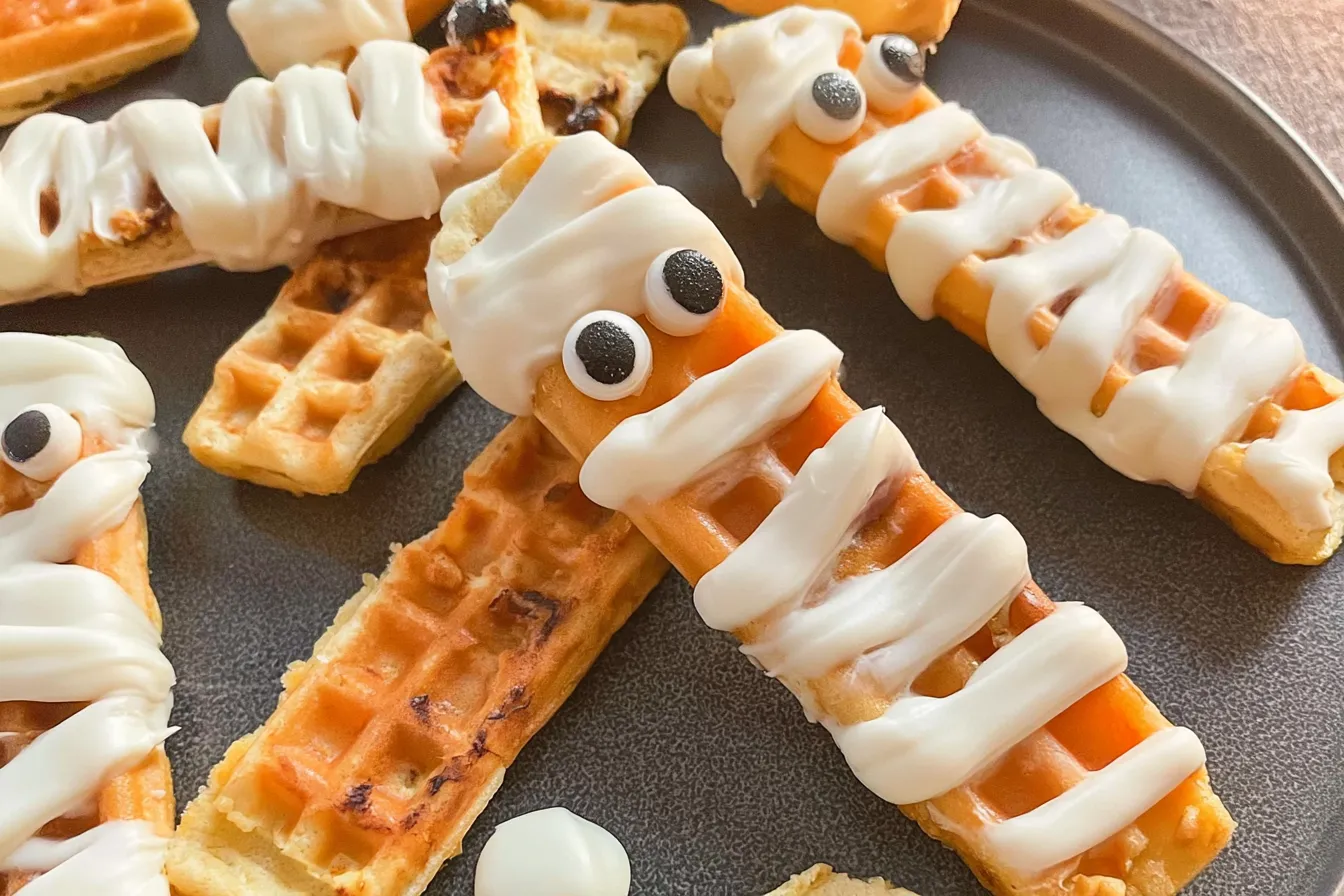 Simple and Spooky Waffle Mummy Sticks Halloween Treats
