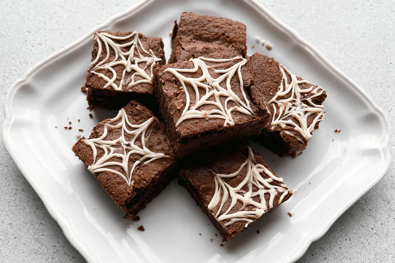 Spider Web Halloween Brownies Close-Up — Spooky Dessert!