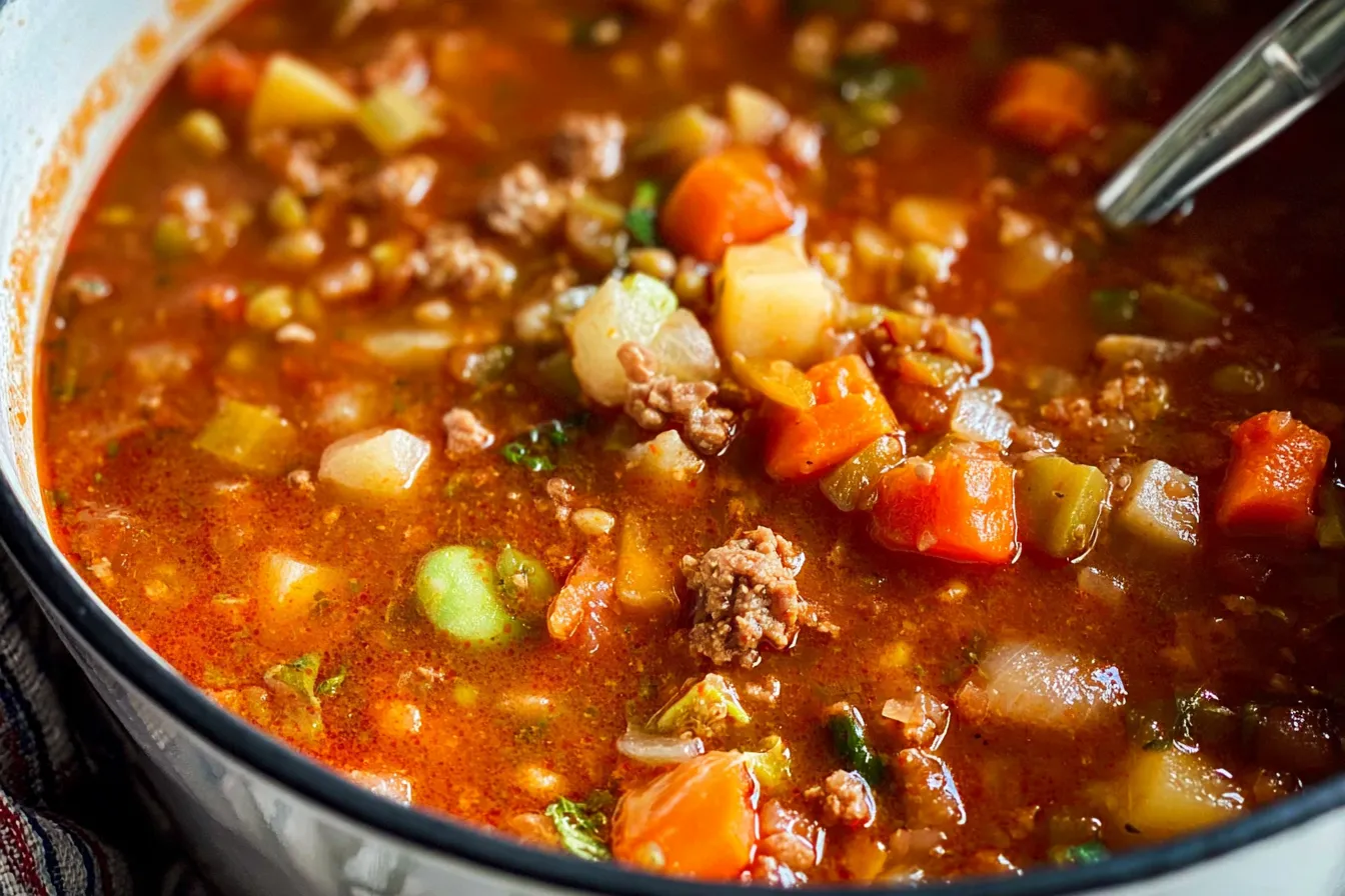 A Bowl of Vegetable Beef Soup Ready to Enjoy