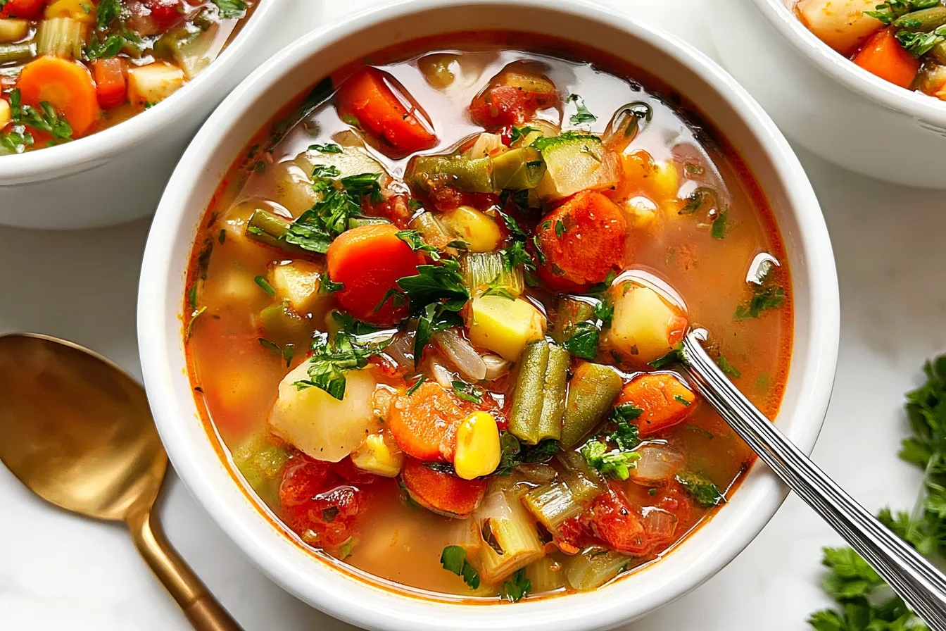 Colorful Vegetable Soup in a Rustic Bowl