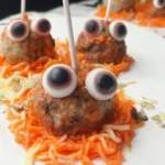 Zombie Eyes (Halloween Meatballs) on a Spooky Platter